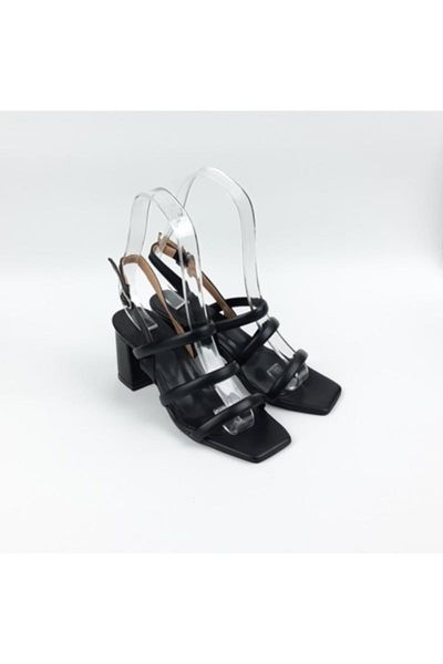 

sandals women's black tri band stubby toe heels