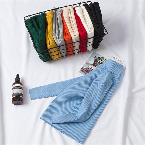 

autumn boys children clothing pullover knitted solid kids sweaters baby girls clothes winter turtleneck sweater, Blue