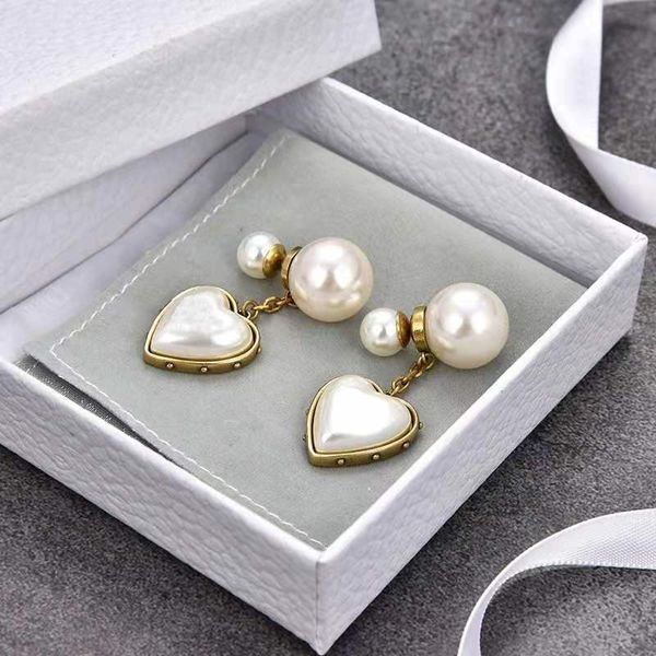 

luxury stud women earrings brands pearl heart letters ear men earring gold silver jewelry accessories good quality fashion gift for girls in, Golden;silver
