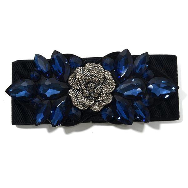 

belts oluolin 2021 elastic waist belt woman crystal beads flowers rhinestone inlaid dress decoration waistband wide girdle, Black;brown