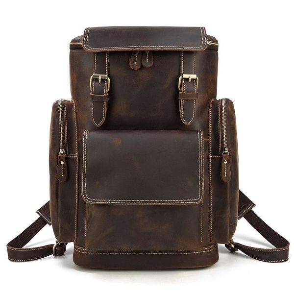 

backpack men's leather genuine first layer student bag travel