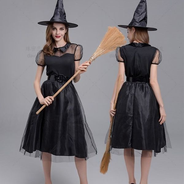

pearl love halloween black gauze witch dress witch dress temperament witch night ghost game dress_rw, Black;red
