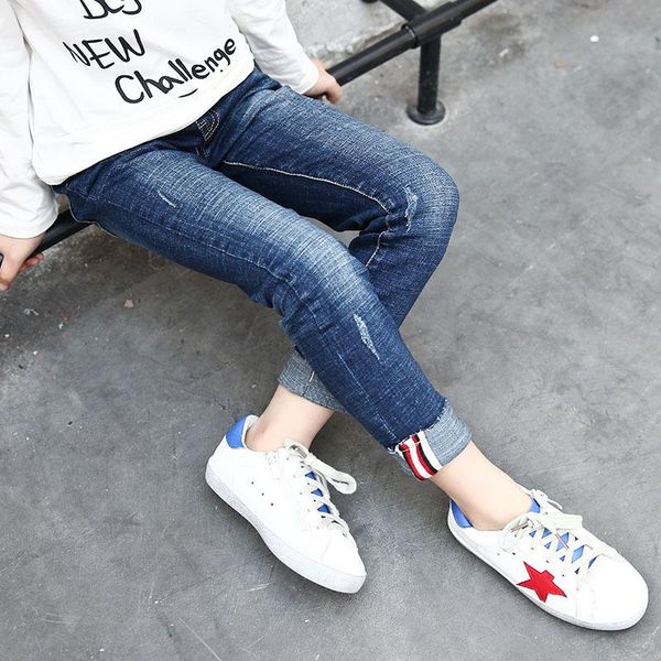 

jeans girls' stretch spring korean style slim trousers for children, Blue