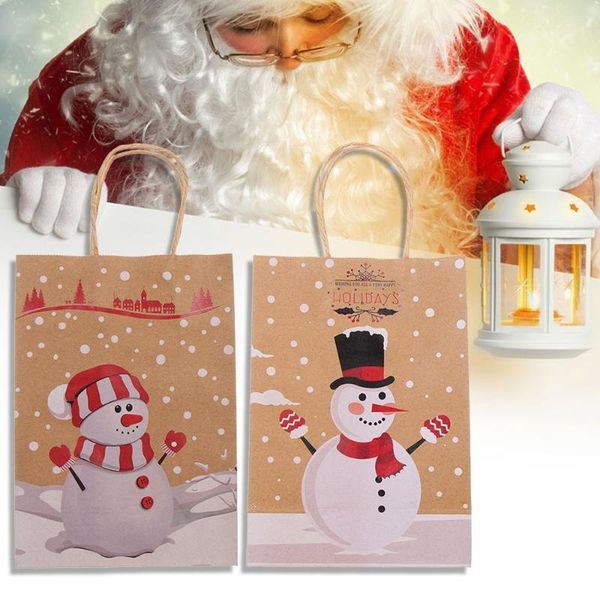 

christmas decorations 1/4/12pcs kraft paper bags gift biscuits candy cake wrapping bag snowman box with handle party supplies