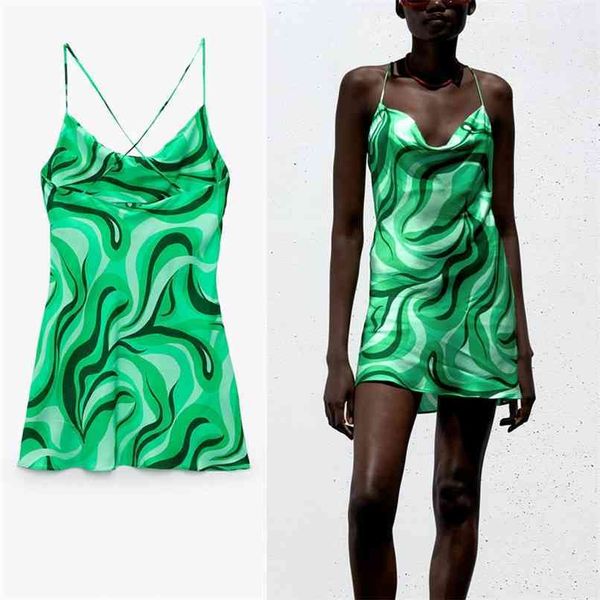 

retro green sundress women sleeveless backless summer dresses female fashion draped spaghetti straps mini dress 210524, Black;gray