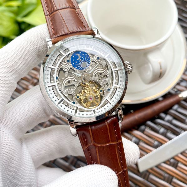 

rox real ps mens and womens business watch hollow design automatic mechanical movement 316 steel case super mineral mirror size 42mm classic, Slivery;brown