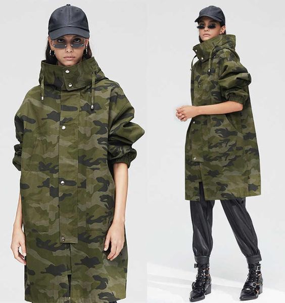 

women's trench coats loose chic hooded coat 2021 autumn casual overcoat a653, Tan;black