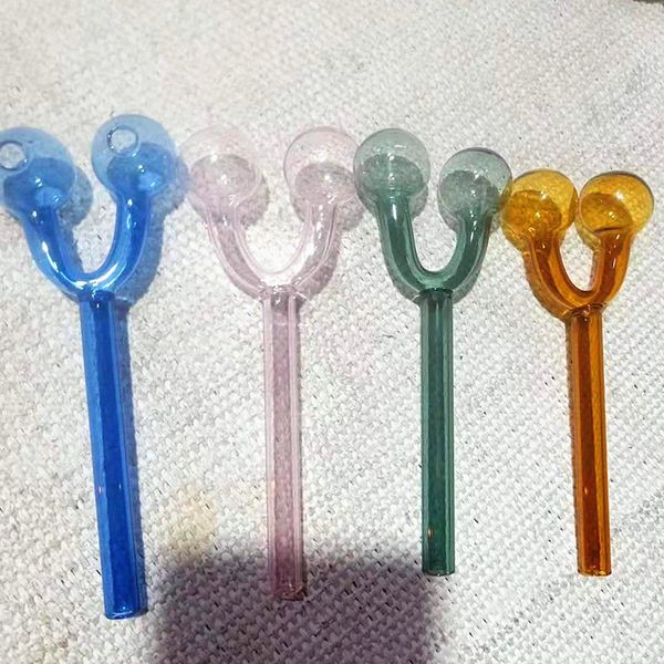 Vetro rotondo spesso di colore Doppia ciotola Narghilè Banger Narghilè Acqua Bong Punte per tubi in vetro Bruciatore Pyrex Tubi Strumenti Bar Accessori per fumatori