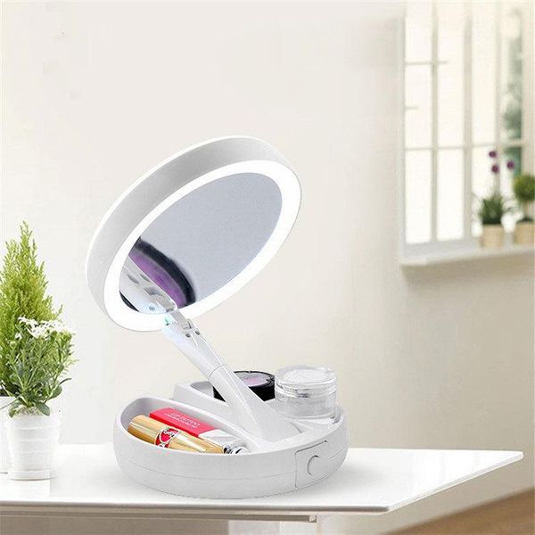 

led makeup mirror cosmetic storage box battery light with jewelry holder 2021 bags & cases