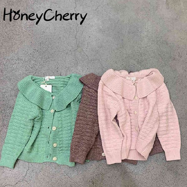 

autumn knitted cardigan solid color lapel sweater kids baby girl clothes 210515, Blue