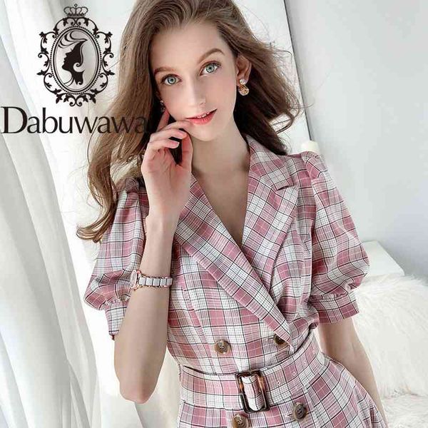 

dabuwawa vintage plaid a-line dress women lantern sleeve sash double breasted elegant summer dresses office lady dt1bdr031 210520, Black;gray
