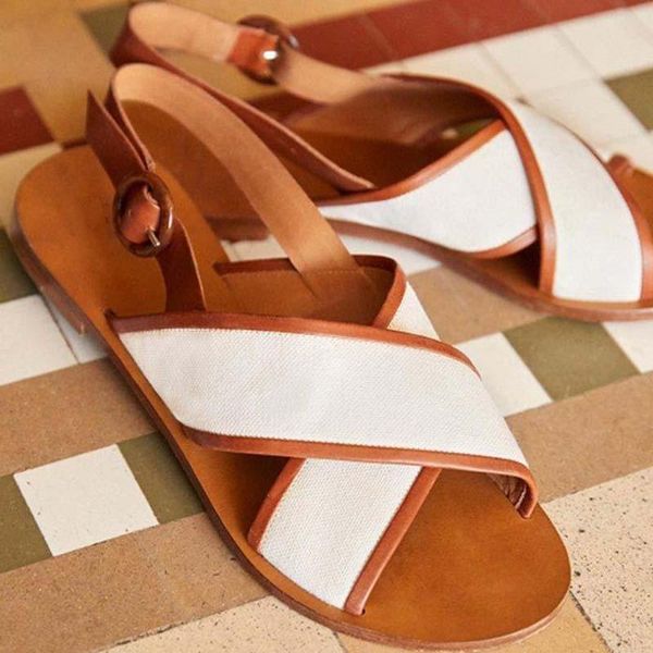 

woman sandals open toe roman flats shoes buckle strap cross strappy retro women's gladiator beach female, Black