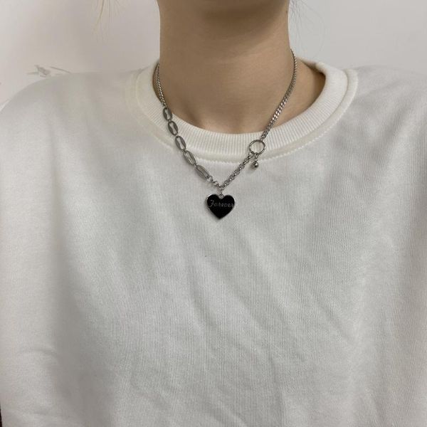 

pendant necklaces love titanium steel letter necklace women's personality versatile short heart-shaped creative splicing, Silver