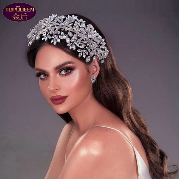 

exaggerated large hair band tiara luxury hair hoop ladies jewelry diamond crowns princess rhinestone bride wedding accessories women crowns, Silver