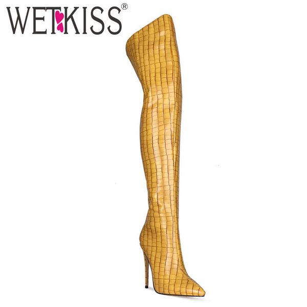 

wetkiss fashion lady over the knee boots stiletto thigh high boot pointed toe winter boots thin high heel party shoes woman 210630, Black