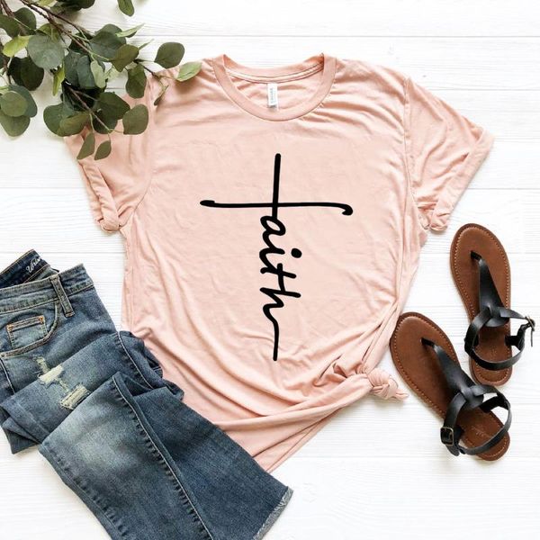 

women's t-shirt faith cross christian shirt jesus t shirts religious tee graphic tshirts summer plus size, White