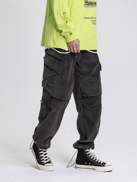 

men letter embroidered drawstring utility pocket pants z4zb#, Black