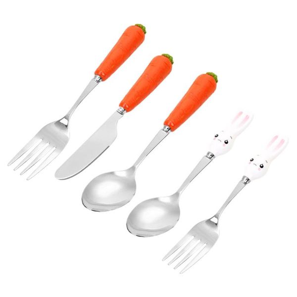 

set/5pcs stainless steel cutlery spoon child cutter fork tableware flatware sets