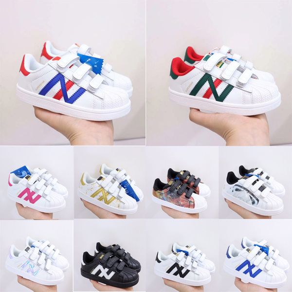 

selling boy girl sport shoes kids hook loop sneaker childrens superstar classics outdoor jogging shoe youth running footwear, Black