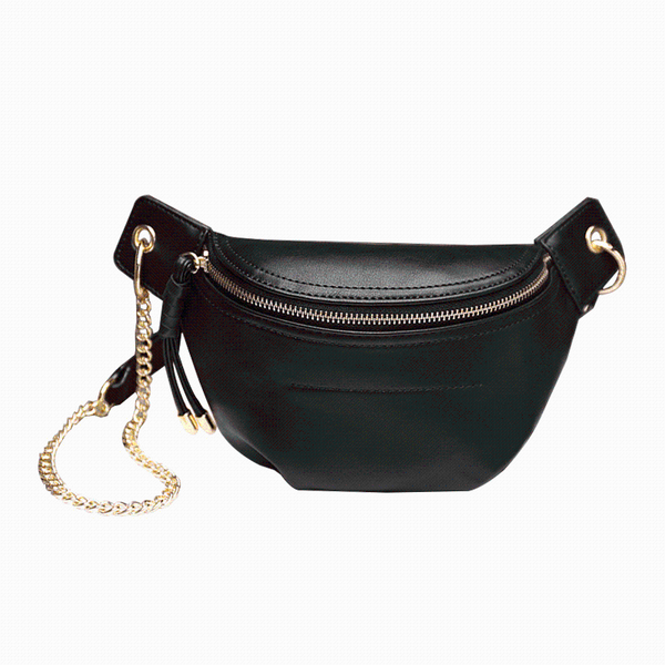 

caker brand 2021 women pu leather bags ruched black chain chest waist
