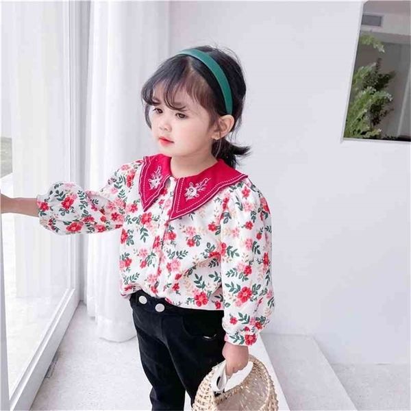 

spring arrival girls long sleeve floral blouses kids korean design clothing 210528, White;black