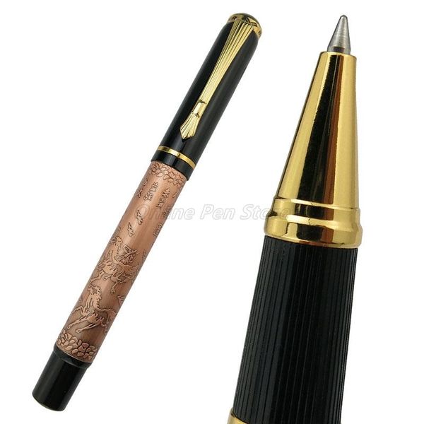 

baoer 507 metal ancient red bronze eight running horses roller ball pens office school writing gift pen accessory ballpoint, Blue;orange