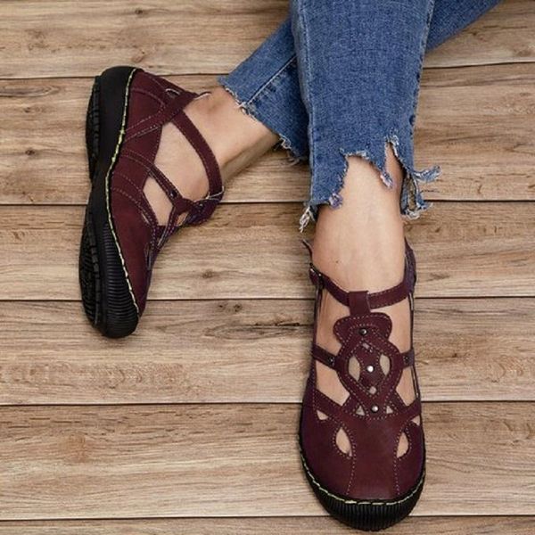 

summer women sandals gladiator hollow out flat ladies shoes round toe buckle strap platform roman zapatos de mujer, Black