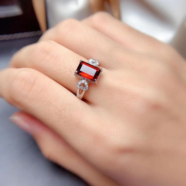 

cluster rings 1.2ct 6mm*8mm vvs grade natural garnet ring for party solid 925 silver jewelry, Golden;silver