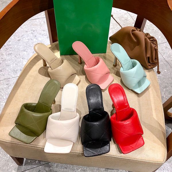 

2021 women high heel intrecciato slipper sheepskin sandals indoor outdoor beach shoes with high heels fabric ladies mules party wedding shoe, Black