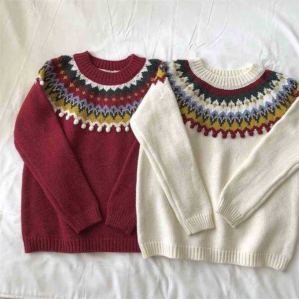 

woman vintage red sweater korean fashion long sleeve oversize kawaii argyle knitted sweaters women's autumn winter pullover 210525, White;black