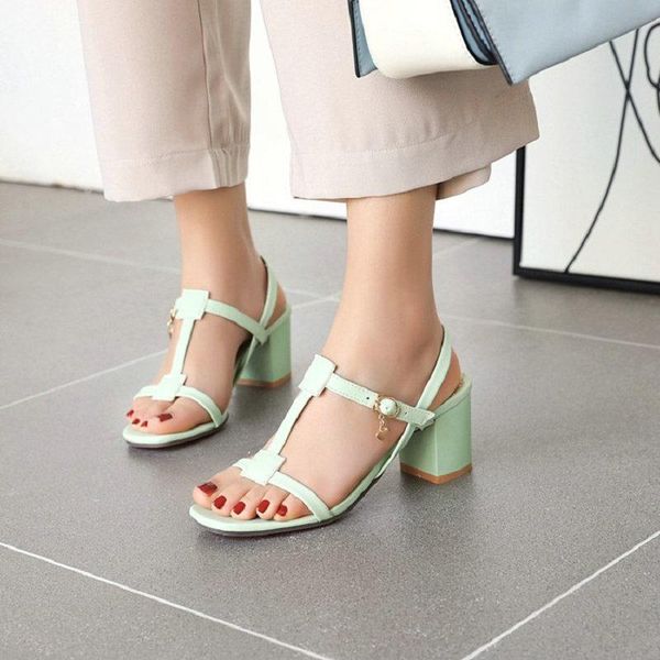 

zawsthia 2021 summer pu open toe violet mint gren chunky high heels buckle strap ladies pumps sandals slingback women, Black
