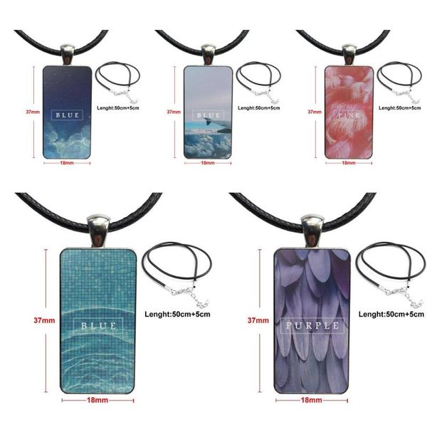 

pendant necklaces for girls gifts purple blue pink design fashion vintage glass women rectangle necklace pendants, Silver