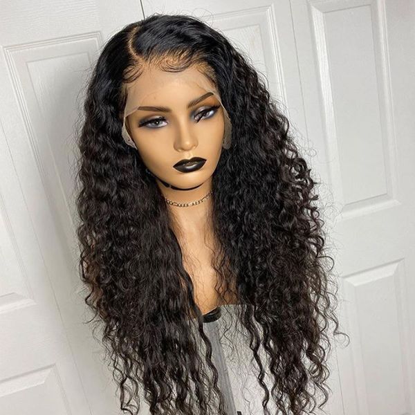 

black long 26 inch loose curly synthetic lace front wig for black women with baby hair glueless preplucked daily wear high temperature, Black;brown