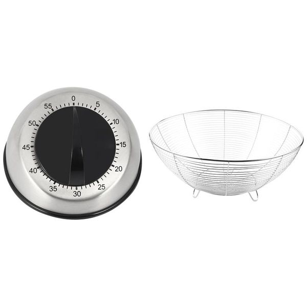 

storage baskets kitchen timer 60-minutes countdown mechanical wind up alarm clock & stainless steel fruit basket