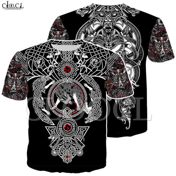 Nordic Viking Tattoo Kunst Schädel T-shirt Frauen Männer Piraten 3D Druck T-shirts Vikings König Kurzarm Casual Tops Drop verschiffen 210322