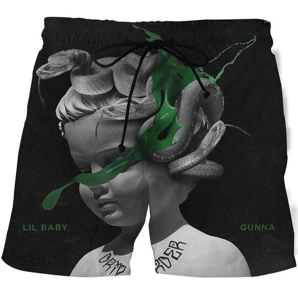 

men's shorts fashion personality art 3d printing beach pants summer quick-drying men swimming underwear, White;black