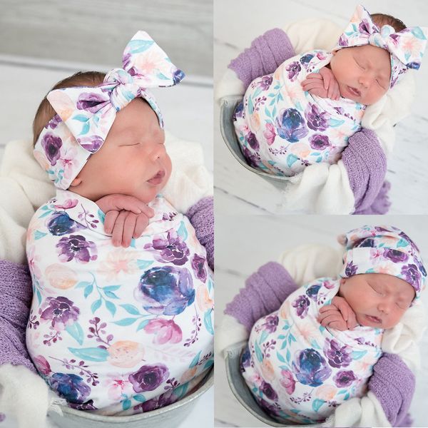

newborn pgraphy p props christmas sleeping bags flower printed 3pcs set sleepwear+cap+hair dress baby girl posing swaddle decor wrap blanket