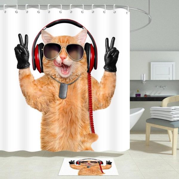 

shower curtains funny cat art design bathroom home decor waterproof mouldproof with 12 plastic hooks