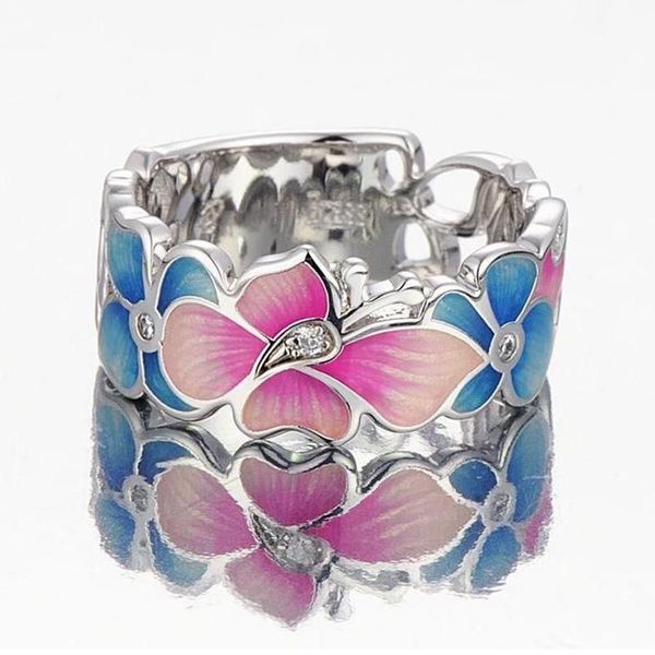 

cluster rings luxury rainbow hollow floral ring for women 2021 fashion enamel jewelry stainless steel charm butterfly silver big, Golden;silver