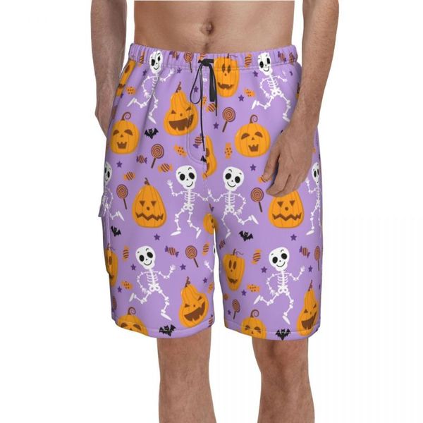 

men's shorts halloween pumpkin skeleton candy board funny swimming trunks polyester men bathing pattern swim, White;black