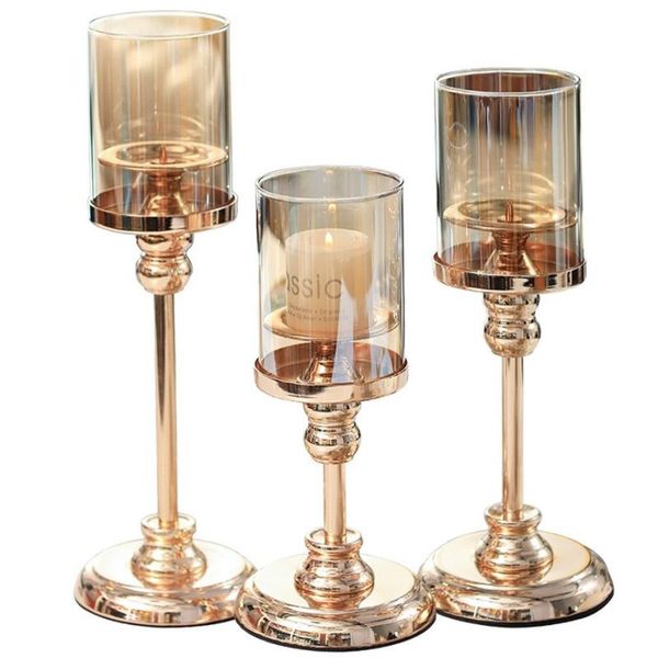 

candle holders gold metal pillar centerpieces table mantel home decoration for holiday christmas arrival gifts