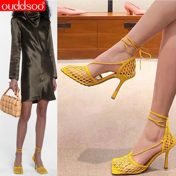 

sandals european and american style square head cowhide hollow mesh catwalk high-heeled baotou cross strap retro large size, Black