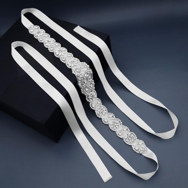 

wedding sashes rhinestones long bridal sash belt silver crystal pearls belts for bridesmaids dress s023, White