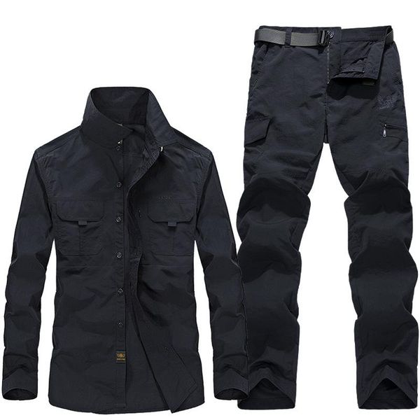 

men's pants spring and summer quick-drying trousers large size outdoor waterproof shirt suit overalls, Black