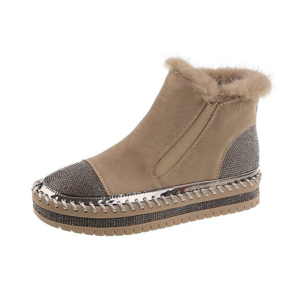 

boots real hair warm winter crystals shoes woman elastic band couple chunky sole platform big size 44 waterproof ankle bootssnow, Black