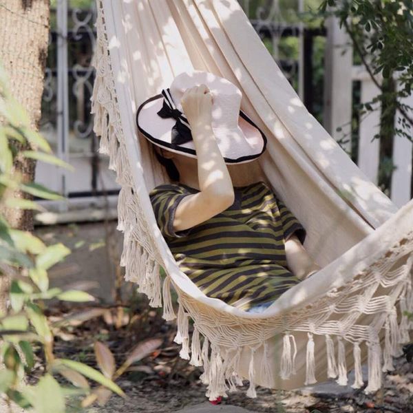 

camp furniture outdoor garden hammock tassel canvas swing chair hanging bed hiking camping hunting foldable po props
