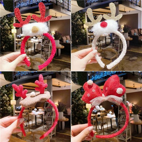 

children christmas headband hairpin girl kids baby cartoon bowknow elk headdress hair accessories party surprise gift, Slivery;white
