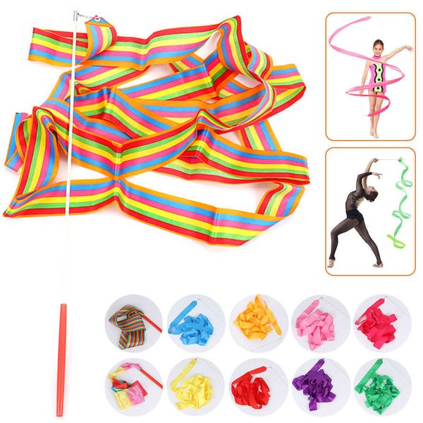 

2m/4m colorful gym ribbons dance ribbon rhythmic art gymnastic ballet streamer twirling rod stick for gym training professional