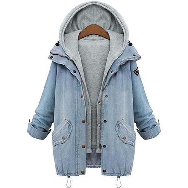 

women's vests women casual two piece set denim jacket hooded vest oversized coat outwear winter, Black;white