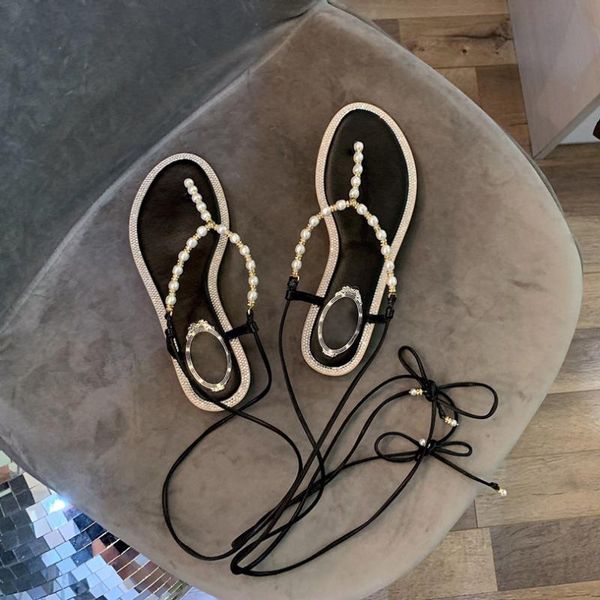 

sandals rhinestone solid color breathable increase light pearl female summer style flip-flops roman shoes, Black